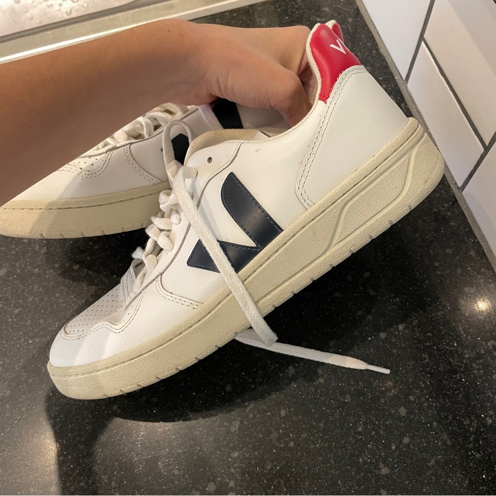Veja Women’s Sneakers White with Navy V and Red Heel Tab